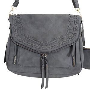 Unbranded Dark Gray Faux Leather Adjustable Strap Shoulder Bag